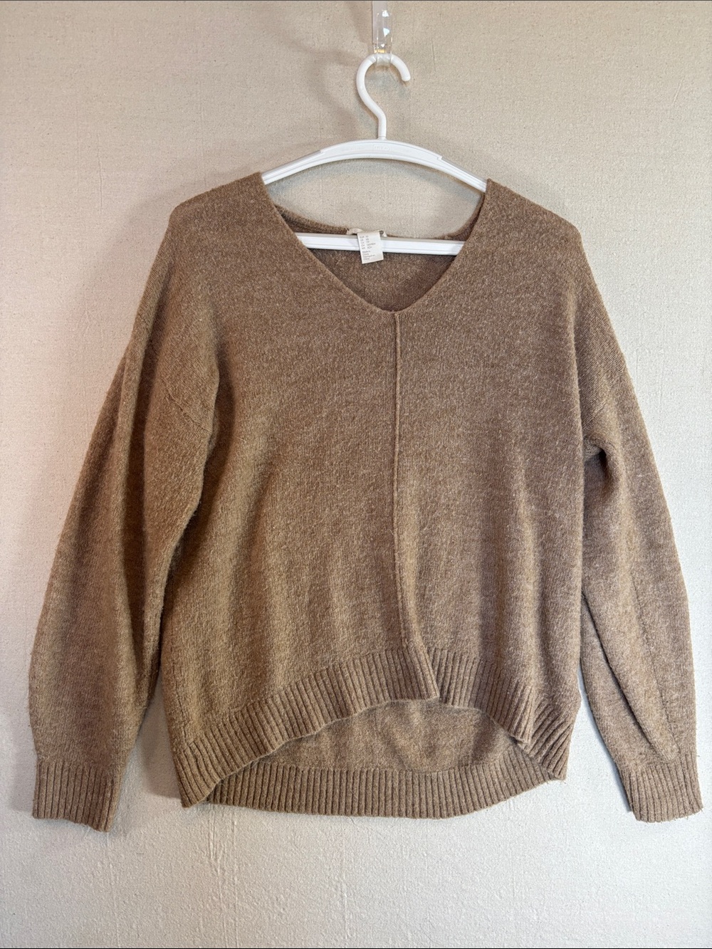H&M Women's Oversized V-Neck Sweater in Taupe Brown